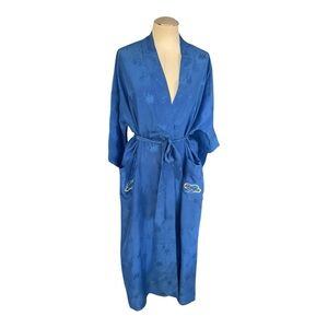 Vintage Chinese Blue Dragon Robe 100% Silk Embroidered Kimono Style – Size M